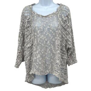 Valerie Bertinelli Womens Loose Knit Sweater Size 2X Silver Gray Cotton Blend